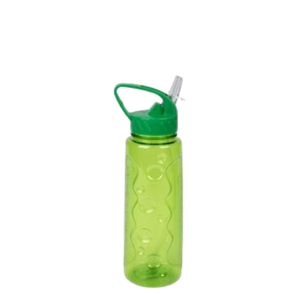 Green Water Bottle 730ml with Straw Wave Design