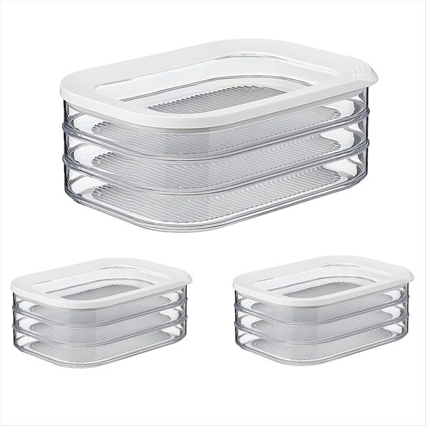 3Pcs 1 6L With 3 Tier Meat Pieces Storage Box Airtight Lid Crisper