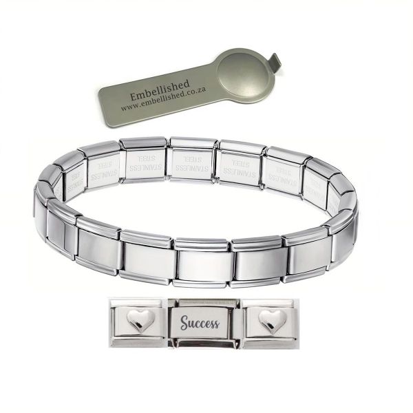 Charm Link Heart Success Bracelet Silver -9mm