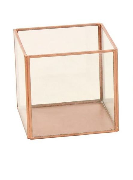 Square Geometric Glass Hurricane Candle Holder for Home Decor - Rose Gold