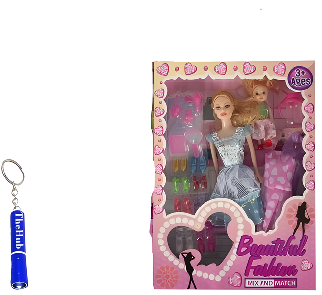 Doll Fashion 28cm with Child &amp; Accessories with Keyring Torch