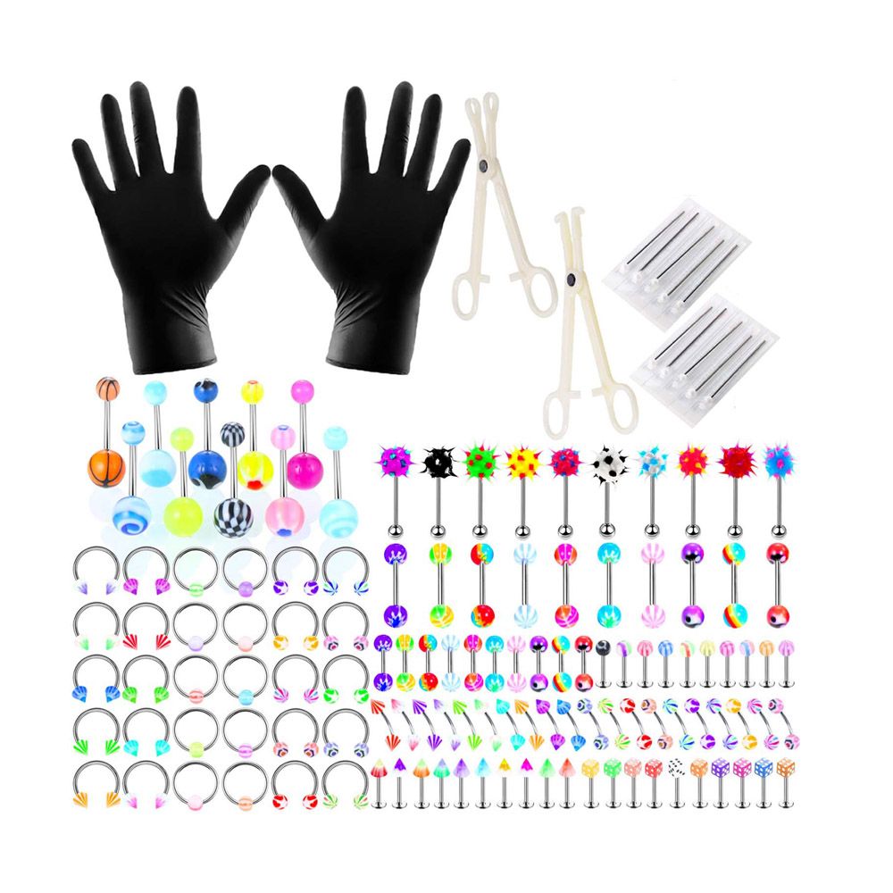 134 Piece Steel Acrylic Colorful Belly Tongue Body Piercing Jewelry