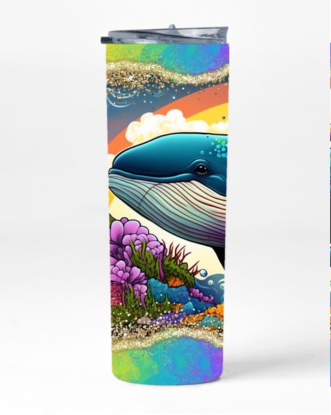 Whale Neon 20oz Insulated Skinny Tumbler Sublimated With Straw 007