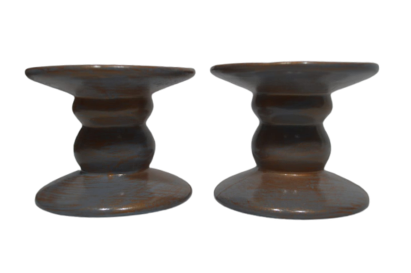 Vintage Candle Holder 9.5 x 8cm Ceramic Antique - Grey/Gold - 2-Piece