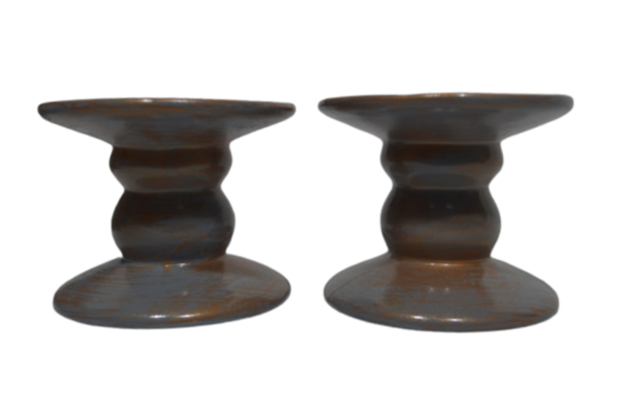 Vintage Candle Holder 9.5 x 8cm Ceramic Antique Grey/Gold 2Piece