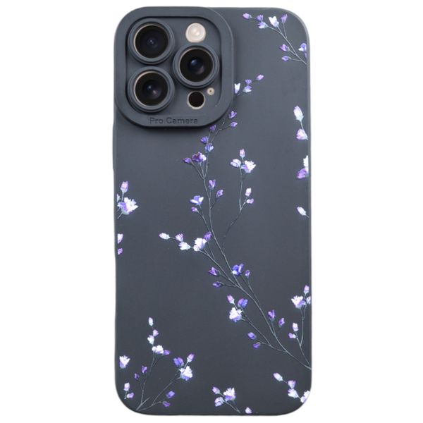 Dainty Floral Design Phone Case Compatible With iPhone 16 Pro Max - Black