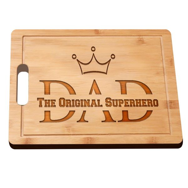 Laser Engraved Bamboo Cutting Board with Handle for Dads