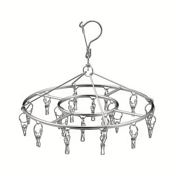 20 Clips Home Stainless Steel Round Laundry Hanging Drying Rack - Set of 2