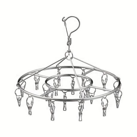 20 Clips Home Stainless Steel Round Laundry Hanging Drying Rack - Set of 2 Image