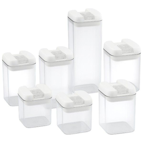 7 Piece - White Clip Seal Lid Food Storage Containers - Transparent
