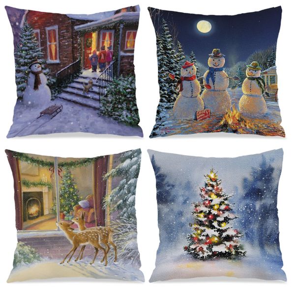 4Pcs Snowscape Printed Pillowcase, 45x45cm Hidden Zippered Cushion Cover