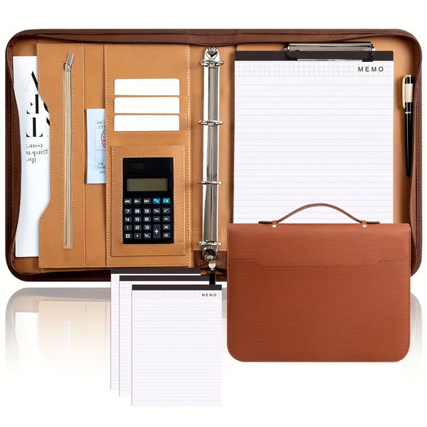 All-in-One Leather Business Portfolio File Folder(Calculator not included)