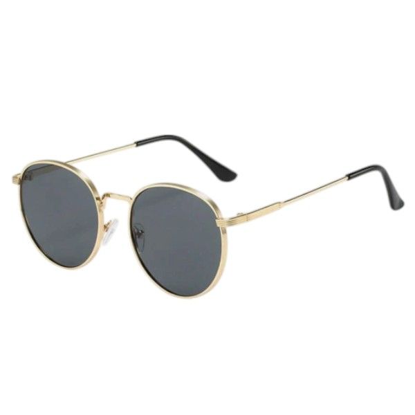 Minimalist Round Metal Frame Sunglasses With Gold Rim - Black and Gold