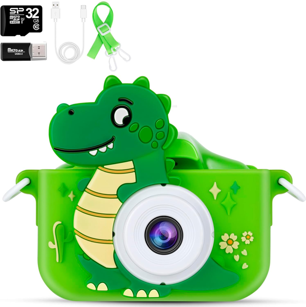 Dinosaur Kids Camera Gifts for Girls Boys 3-12, 1080P HD Selfie Camera
