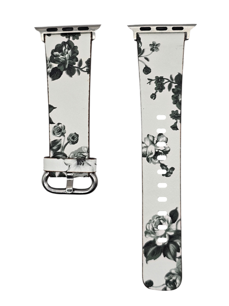 Printed Faux Leather Strap Compatible with Apple Watch 38/40/41mm-White &amp; Black Floral