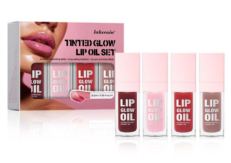 Lakerain Tinted Glow Lip Oil Set - Gift Set of 4 Glossy Lip Oils