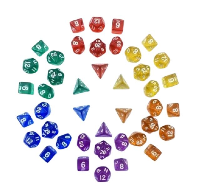 42-Piece Mini Transparent Polyhedral Dice Set - Mixed Colours