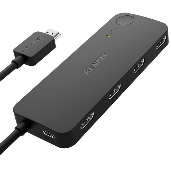 BENFEI HDMI V2.0 4-IN to 1-OUT Ultra-HD 4K@60Hz Amplified Switch - Black