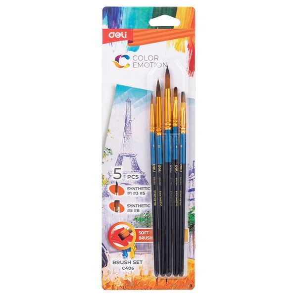 Deli Paint Brush Set 5Pcs Synthetic Round Head