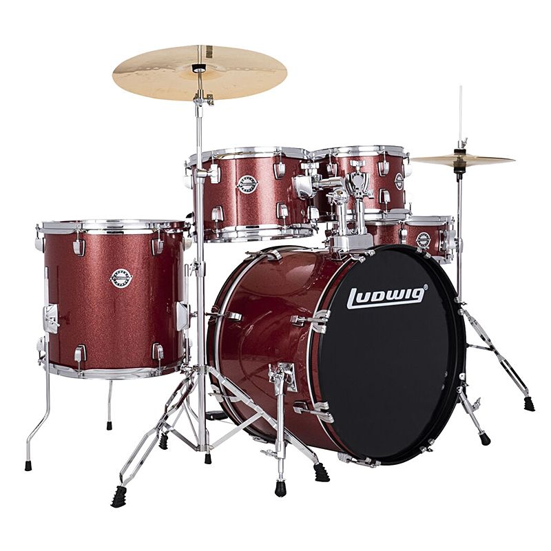 Ludwig 5pc Accent Fuse Drumset With Hardware & Cymbals - Red Sparkle