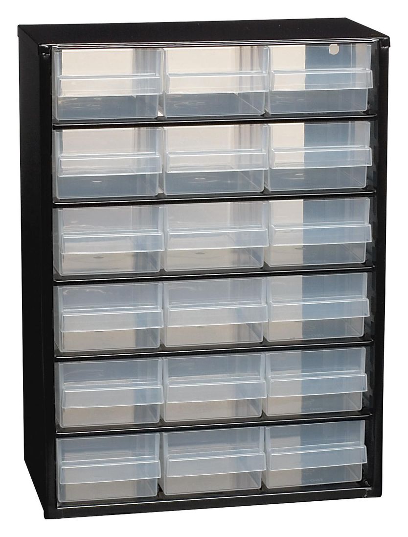 Raaco (132022) Storage Cabinet, Wall Mount, 18 Drawer, Black, Steel ...