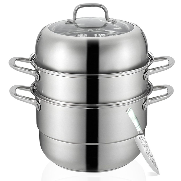 Large Double Stainless Steel Steamer Pot Steamer Cookware with Knife