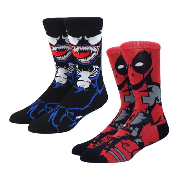 2 Pairs of Venom and Deadpool Superhero Socks