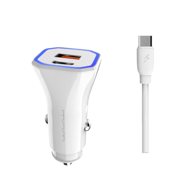 WUW - T54 - USB + Type-C Car Charger Set - White