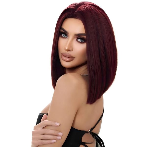 Short Straight Middle-Part Shoulder-Length Wig