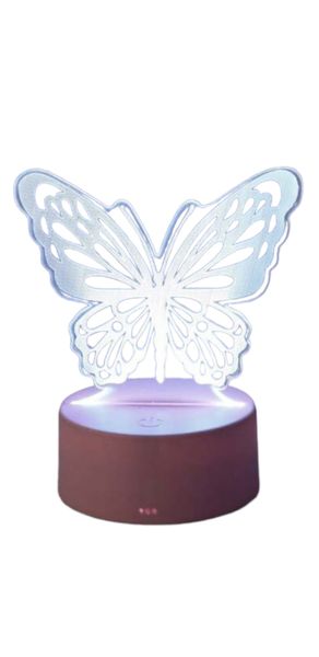 1 Piece Pink Base Rgb 7 Colors Butterfly Shaped 3d Night Light &amp; Breathable Color