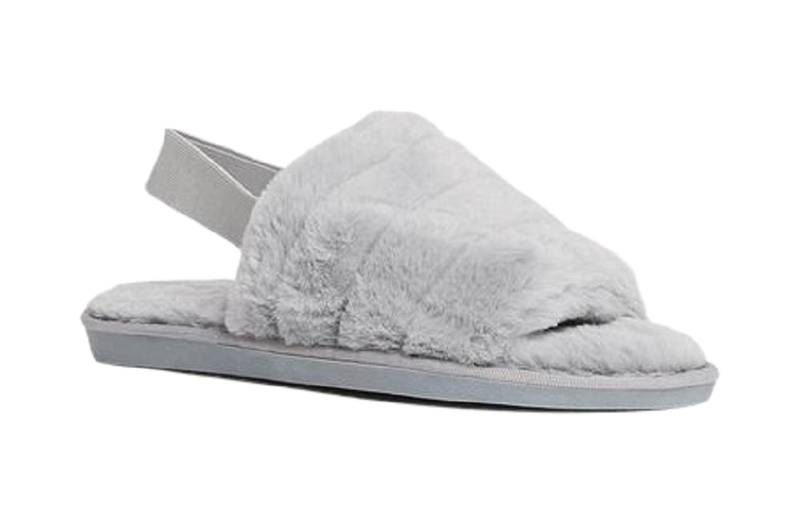 Faux Fur Slippers - Grey