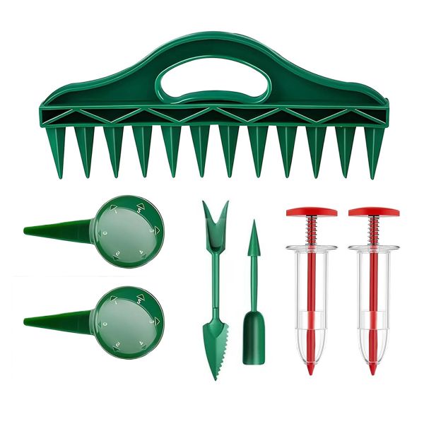 7 Piece Garden Seed Planter Tool Set 12-Hole Soil Punch and Transplant Tool