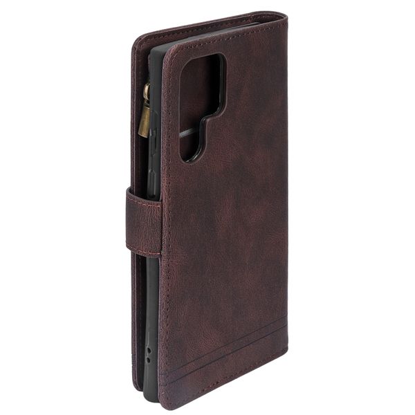 Zipper Flip Phone Case Wallet Compatible With Samsung Galaxy S22 Ultra