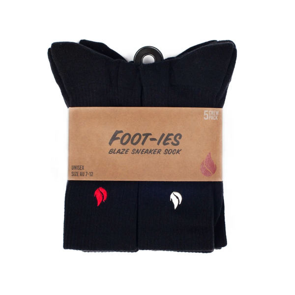 Foot-ies - Blaze 5-Pack Men's Sneaker Sock Crew - Black - M/L
