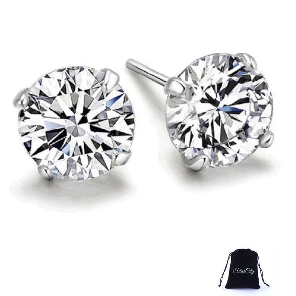 925 Sterling Silver Plated Classic Fashion Four Claw Zircon Stud Earrings