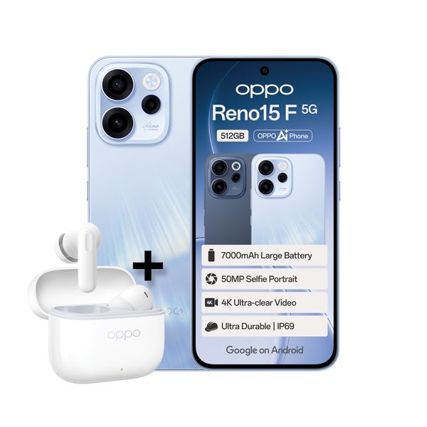 OPPO Reno15 F 5G 512GB AI Dual Sim - Aurora Blue + Buds