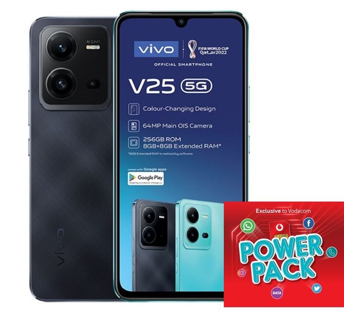 VIVO V25 5G 256GB Dual Sim - Diamond Black + Vodacom Sim Card Pack