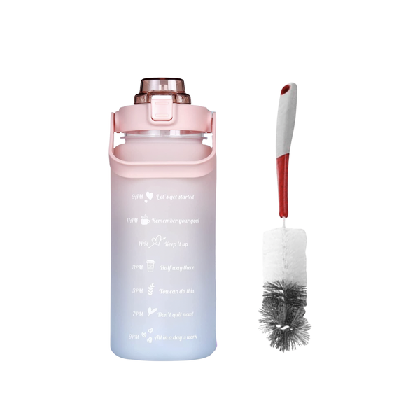 2L Motivational Water Bottle with Straw &amp; Bottle Brush Orange - 2 Pack