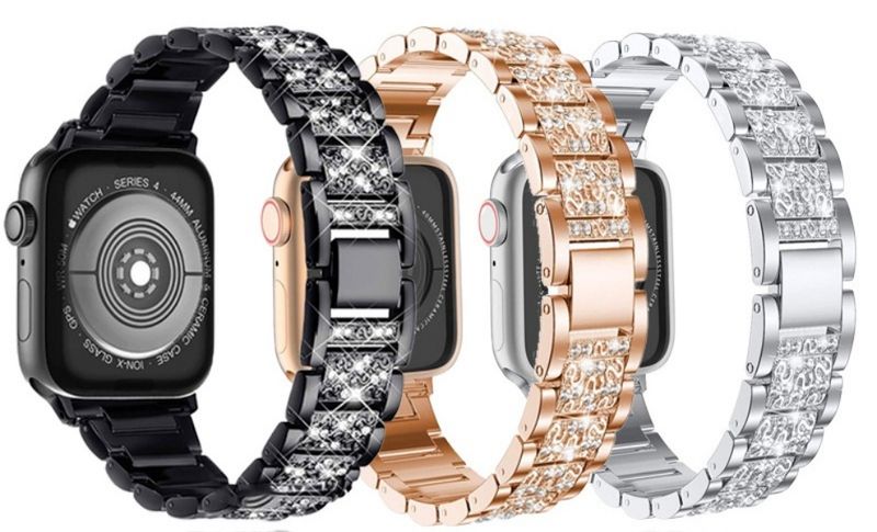 3PCS Female Metal Rhinestone Replacement Straps Compatible With I Watch