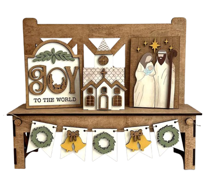 Bench Joy to the world Christmas Decor