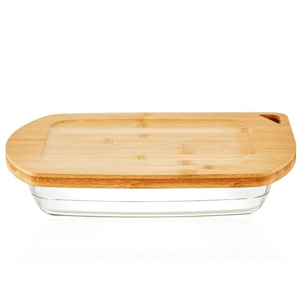 Dish/Casserole 258x153x45mm 1l Borosilicate Glass with Bamboo Lid