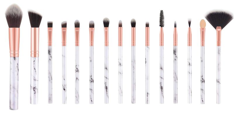 15 Piece Marble Style Professional Makeup Brush Cosmetic Set - White