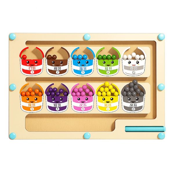 Wooden Colour Sorting Magnetic Maze Board with Magnetic Pen - Multicolor