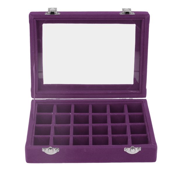 Purple Velvet Jewelry Box 24-Slot Lockable Organizer for Earrings &amp; Rings