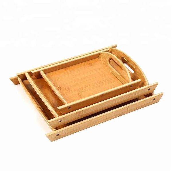 3 Piece Bamboo Wooden Serving Trays