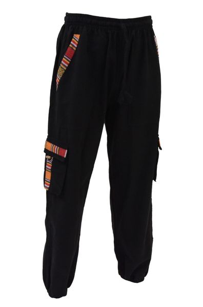 Plain Cargo Box Bhutanese Borders with Elastic Bottom Pants - Dark Grey