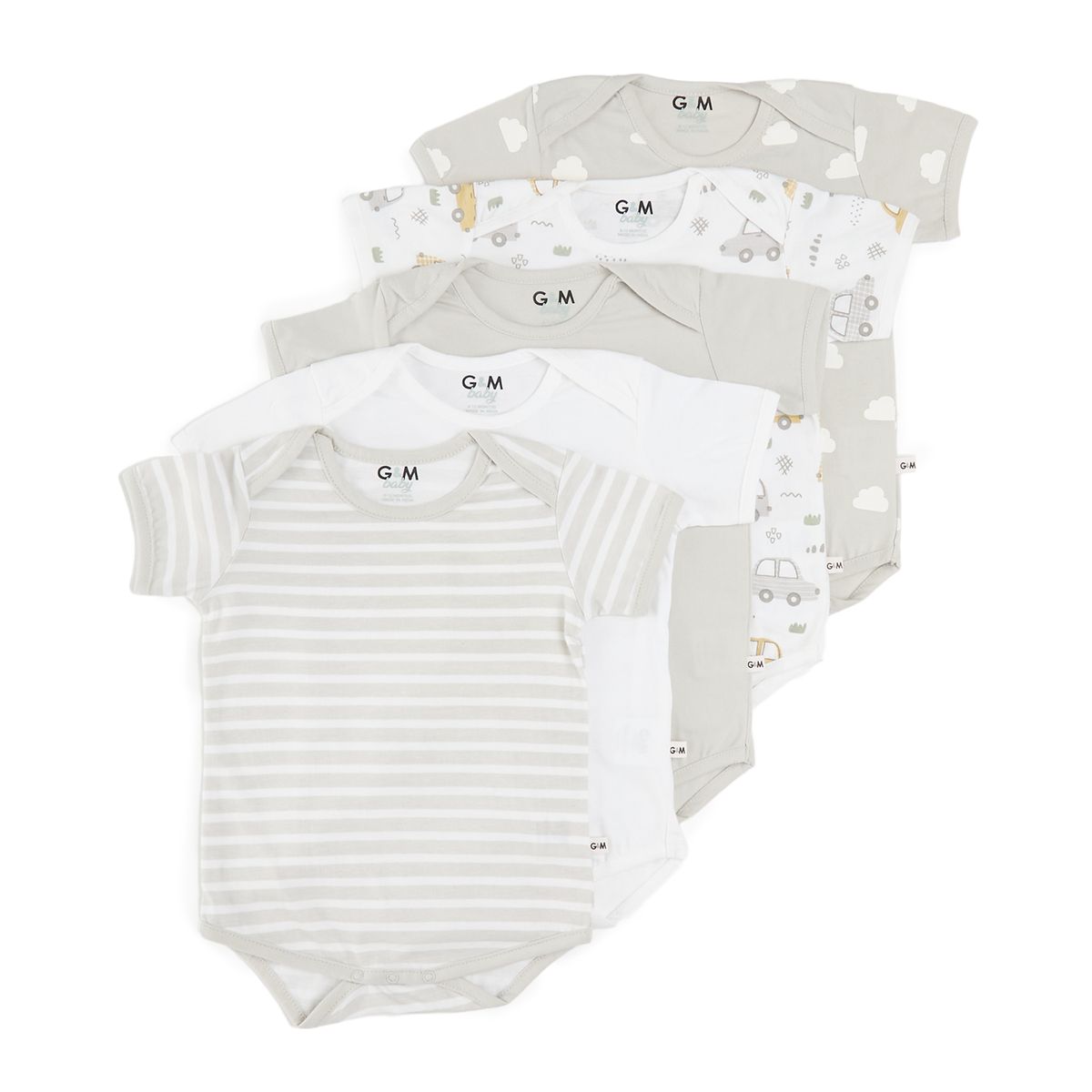 George & Mason Baby - 5 Piece 160GSM Cotton Shortsleeve Vest - Cars ...