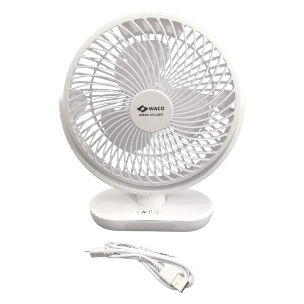 Waco Rechargeable Mini Fan with LED Light - 8W - White