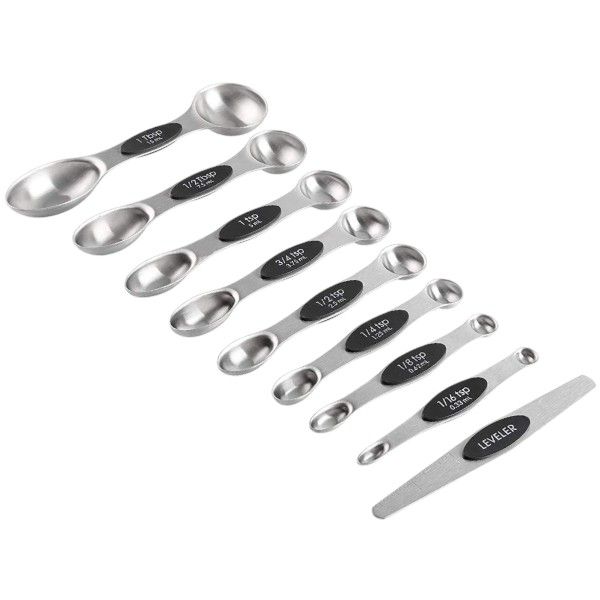 9pcs - Dual-Sided Magnetic &amp; Stackable Measuring Spoons - Black &amp; Silver