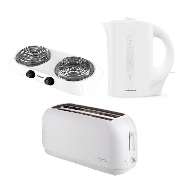 Mellerware - Double Hotplate, 1.7L Corded Kettle &amp; 4 Slice Toaster - Black